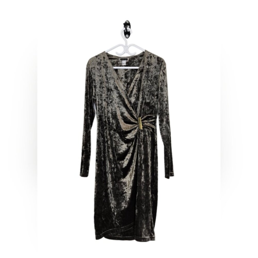 Another Story Crushed Velvet Ruched Wrap Party Dress XL Gold Bar Detail
